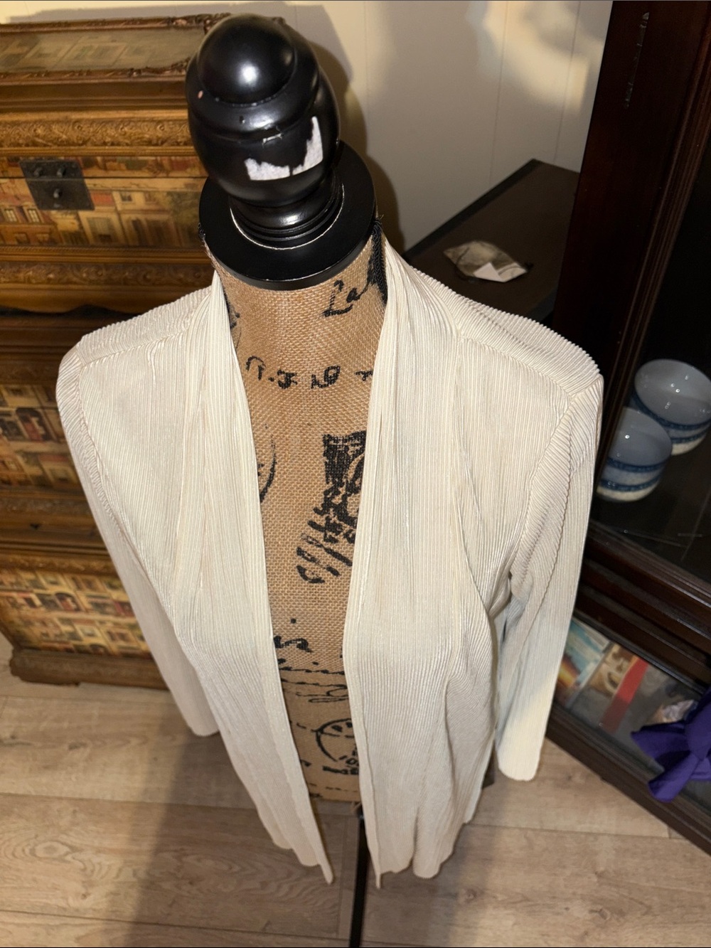Cyrus Light Cream Open-Front Ribbed Cardigan - Picture 4 of 8